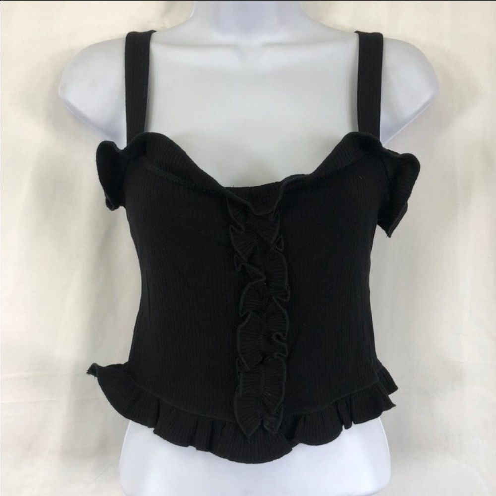 Reformation Black Ruffle Ribbed Crop Top Tank